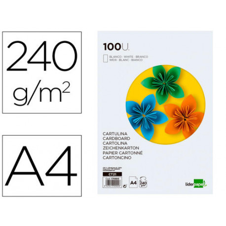 CARTULINA LIDERPAPEL A4 240G/M2 BLANCO PAQUETE DE 100 HOJAS