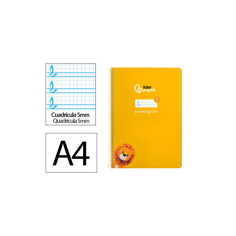 CUADERNO ESPIRAL LIDERPAPEL DI N A4 PAUTAGUIA TAPA DURA 80H 90 GR CUADRO PAUTADO 5MM COLOR AMARILLO