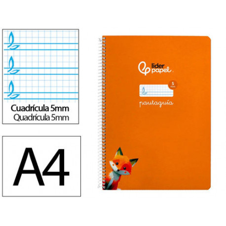 CUADERNO ESPIRAL LIDERPAPEL DI N A4 PAUTAGUIA TAPA DURA 80H 90 GR CUADRO PAUTADO 5MM COLOR NARANJA