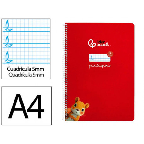 CUADERNO ESPIRAL LIDERPAPEL DI N A4 PAUTAGUIA TAPA DURA 80H 90 GR CUADRO PAUTADO 5MM COLOR ROJO