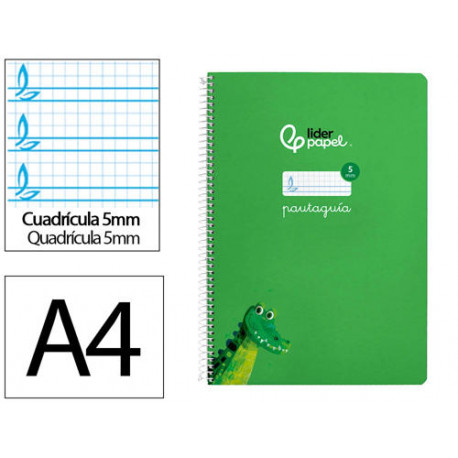 CUADERNO ESPIRAL LIDERPAPEL DI N A4 PAUTAGUIA TAPA DURA 80H 90 GR CUADRO PAUTADO 5MM COLOR VERDE