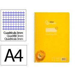 CUADERNO ESPIRAL LIDERPAPEL DIN A4 PAUTAGUIA TAPA PLASTICO80H 90GR CUADRO PAUTADO 3MM CON MARGEN COL