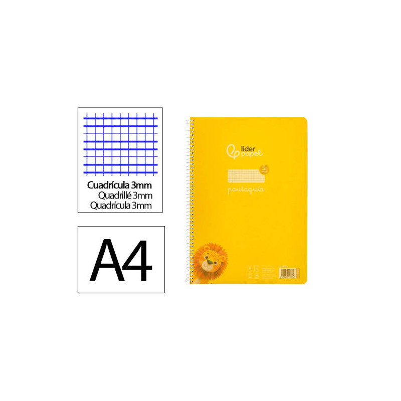 CUADERNO ESPIRAL LIDERPAPEL DIN A4 PAUTAGUIA TAPA PLASTICO80H 90GR CUADRO PAUTADO 3MM CON MARGEN COL