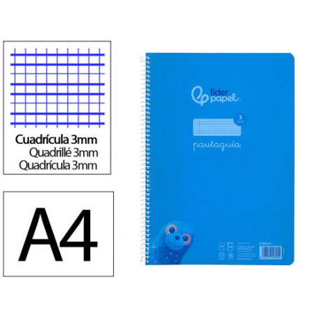 CUADERNO ESPIRAL LIDERPAPEL DIN A4 PAUTAGUIA TAPA PLASTICO80H 90GR CUADRO PAUTADO 3MM CON MARGEN COL