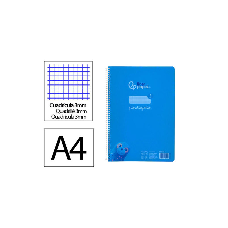 CUADERNO ESPIRAL LIDERPAPEL DIN A4 PAUTAGUIA TAPA PLASTICO80H 90GR CUADRO PAUTADO 3MM CON MARGEN COL