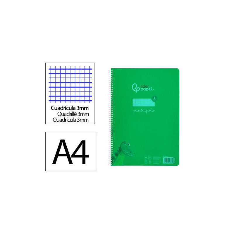 CUADERNO ESPIRAL LIDERPAPEL DIN A4 PAUTAGUIA TAPA PLASTICO80H 90GR CUADRO PAUTADO 3MM CON MARGEN COL