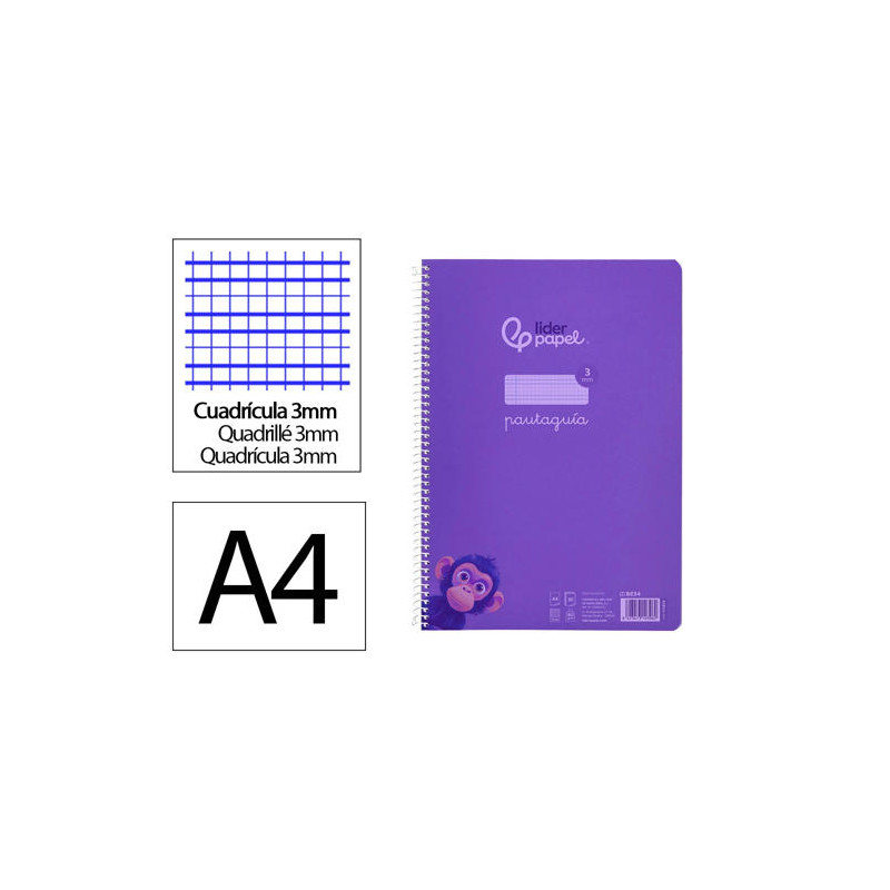 CUADERNO ESPIRAL LIDERPAPEL DIN A4 PAUTAGUIA TAPA PLASTICO80H 90GR CUADRO PAUTADO 3MM CON MARGEN COL