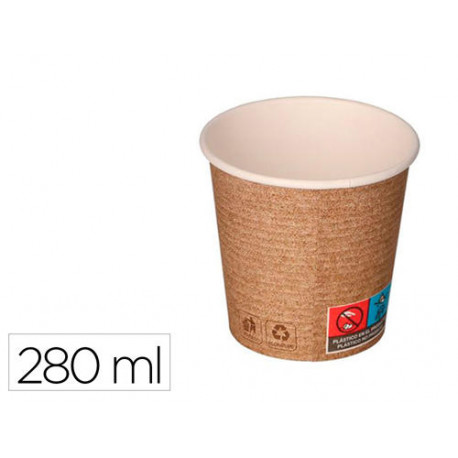 VASO DE PAPEL KRAFT BUNZL RECICLABLE PEFC 280 ML APTO BEBIDAS FRIAS Y CALIENTES PAQUETE DE 50 UNIDAD