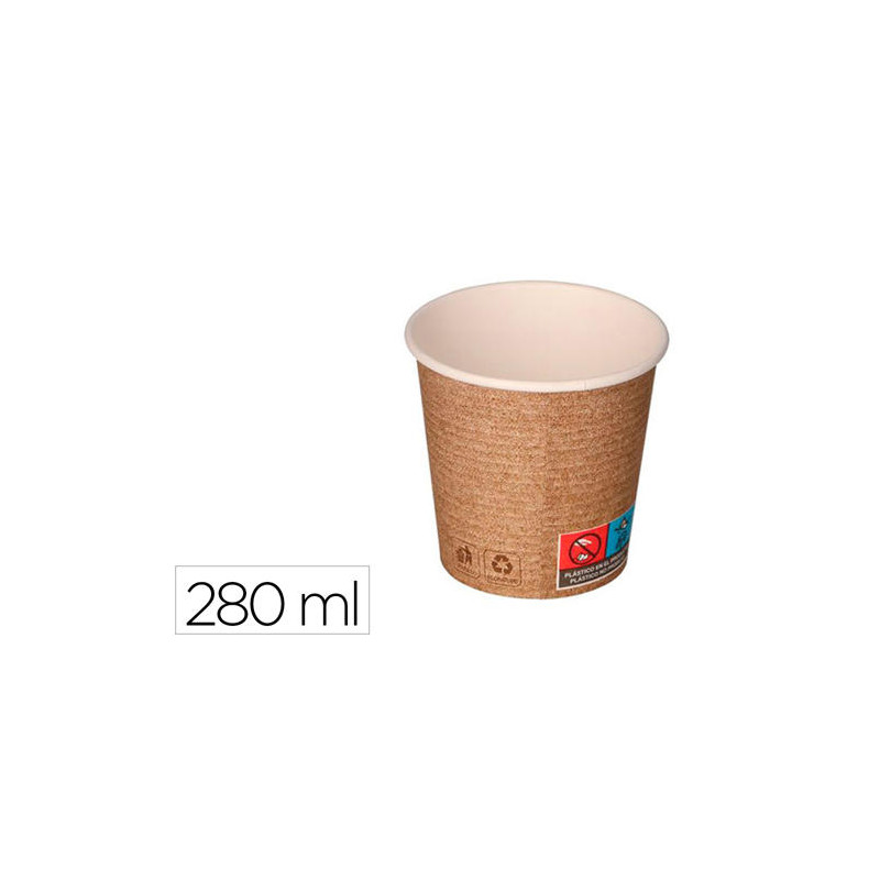 VASO DE PAPEL KRAFT BUNZL RECICLABLE PEFC 280 ML APTO BEBIDAS FRIAS Y CALIENTES PAQUETE DE 50 UNIDAD