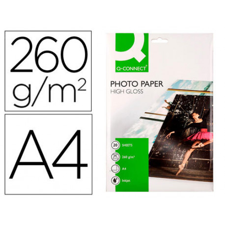 PAPEL Q-CONNECT FOTO GLOSSY KF02163 DIN A4 ALTA CALIDAD DIGITAL PHOTO PARA INK-JET BOLSA DE 20 HOJAS