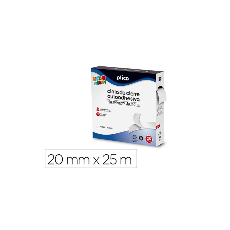 CINTA DE CIERRE ADHESIVA PLICO VELCRO BLANCO 20MM X 25M