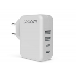 CARGADOR DE PARED GROOVY 2 USB + 2 USB-C 4.8A COLOR BLANCO