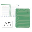 AGENDA ESPIRAL LIDERPAPEL SYROS A5 2025 DÍA PÁGINA COLORVERDE PAPEL 60 GR CATALAN