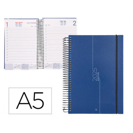 AGENDA ENCUADERNADA LIDERPAPEL OLBIA A5 2025 DIA PAGINA COLOR AZUL PAPEL 60 GR