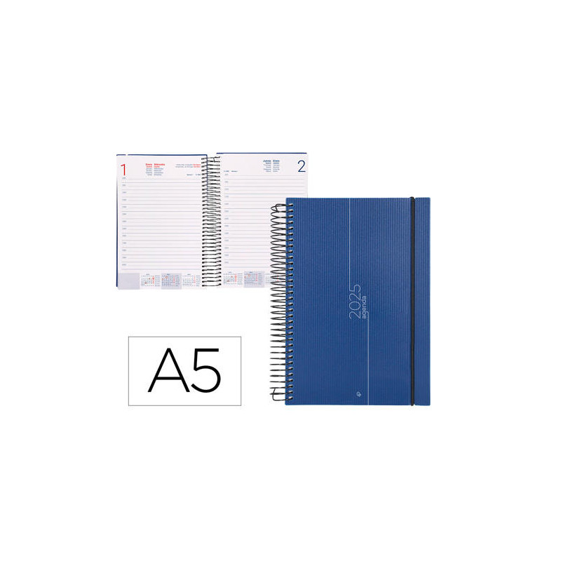 AGENDA ENCUADERNADA LIDERPAPEL OLBIA A5 2025 DIA PAGINA COLOR AZUL PAPEL 60 GR