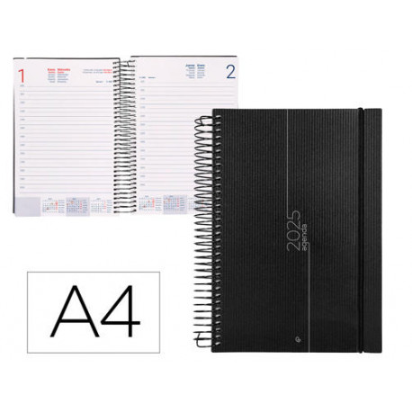 AGENDA ENCUADERNADA LIDERPAPEL OLBIA A4 2025 DIA PAGINA COLOR NEGRO PAPEL 60 GR