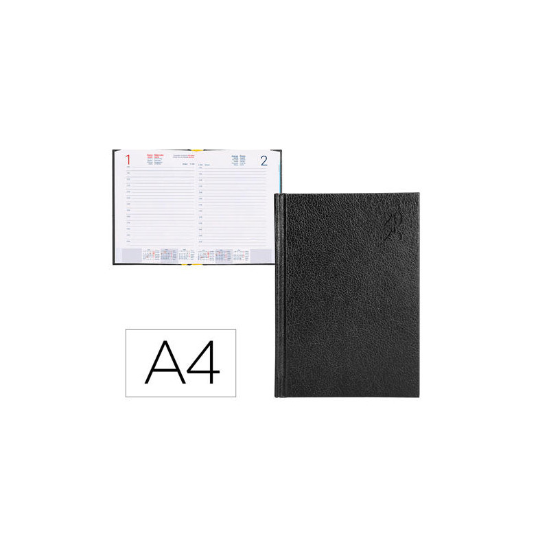 AGENDA ENCUADERNADA LIDERPAPEL CORFU A4 2025 DIA PAGINA NEGRO PAPEL 60 GR