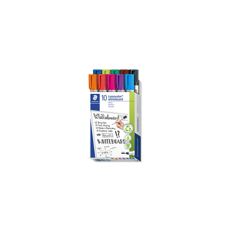 ROTULADOR STAEDTLER LUMOCOLOR 351 PARA PIZARRA BLANCA PUNTA REDONDA 2 MM RECARGABLE CAJA 10 UNIDADES