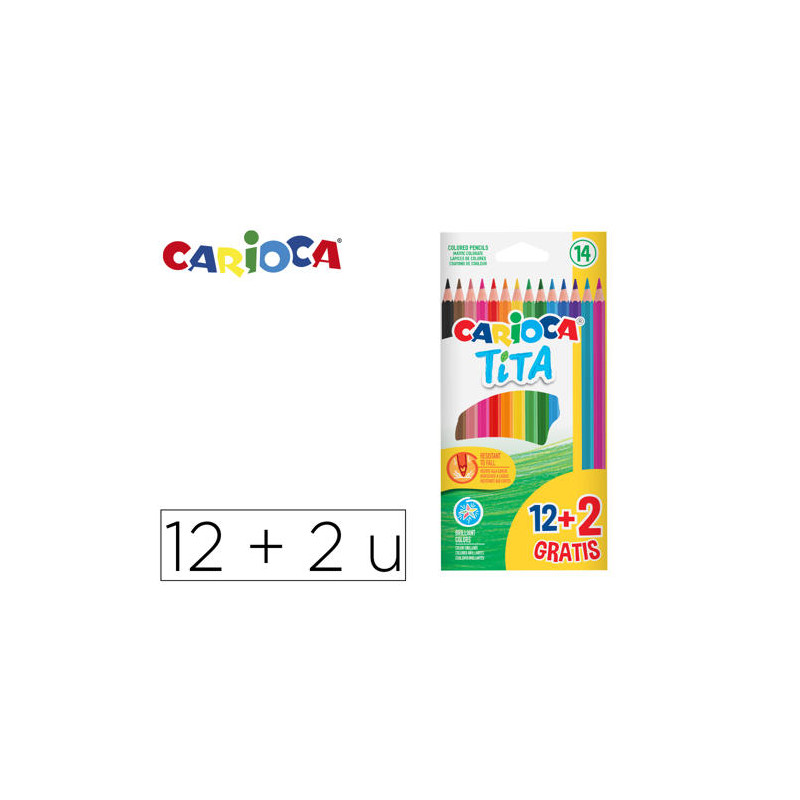 LAPICES DE COLORES CARIOCA TITA HEXAGONAL 12 UNIDADES COLORES SURTIDOS + 2 GRATIS