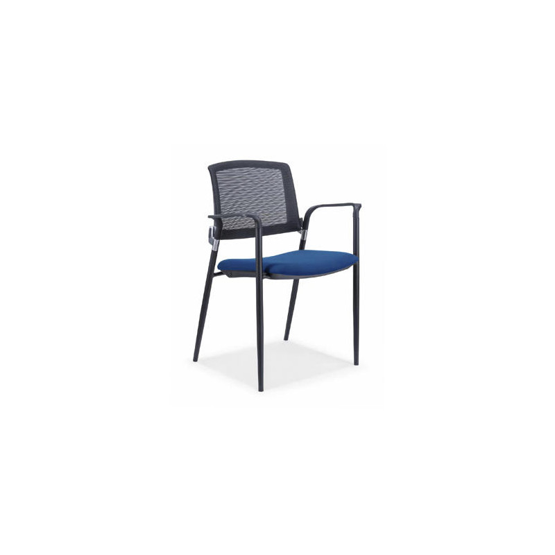 SILLA ROCADA CONFIDENTE BRAZOS FIJOS ESTRUCTURA METALICA ASIENTO TELA IGNIFUGA AZUL RESPALDO MALLA