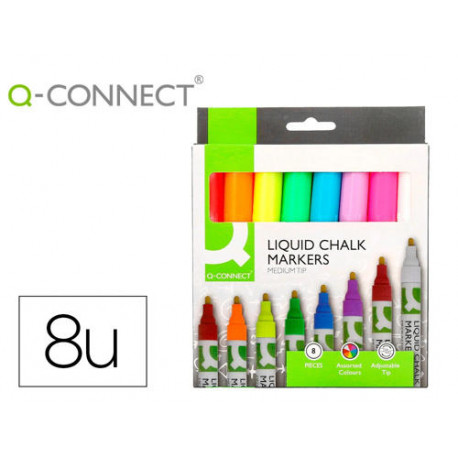 ROTULADOR Q-CONNECT TIZA LIQUIDA PUNTA REDONDA TRAZO 3 MM CAJA DE 8 UNIDADES COLORES SURTIDOS