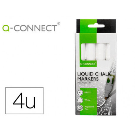 ROTULADOR Q-CONNECT TIZA LIQUIDA PUNTA REDONDA TRAZO 3 MM CAJA DE 4 UNIDADES COLOR BLANCO