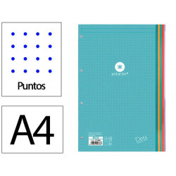 RECAMBIO LIDERPAPEL ANTARTIK DOTS A4 100 HOJAS 90G/M2 RAYADO PUNTOS 4 TALADROS BANDAS DE 5 COLORES