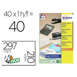 ETIQUETA ADHESIVA AVERY BLANCA BRILLANTE LASER 210X297 MM CAJA DE 40 UNIDADES