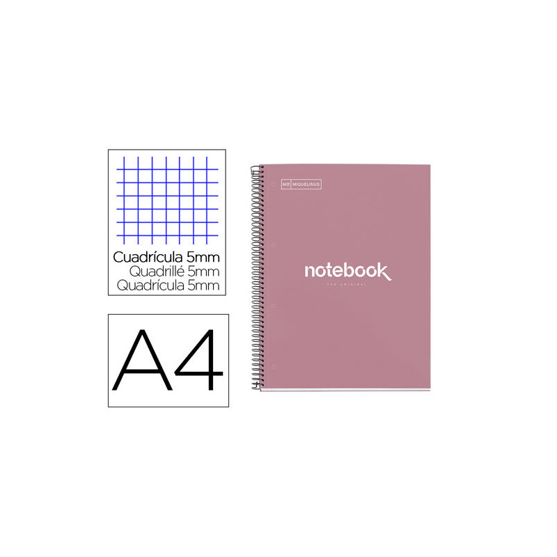 CUADERNO ESPIRAL MIQUELRIUS NOTEBOOK EMOTIONS ROSE DUST TAPA FORRADA DIN A4 MICROPERFORADO 80 HOJAS 