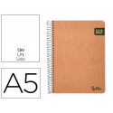 CUADERNO ESPIRAL LIDERPAPEL DIN A5 TAPA CARTULINA KRAFT CONTRACOLADA 120H PAPEL 100% RECICLADO 80 GR