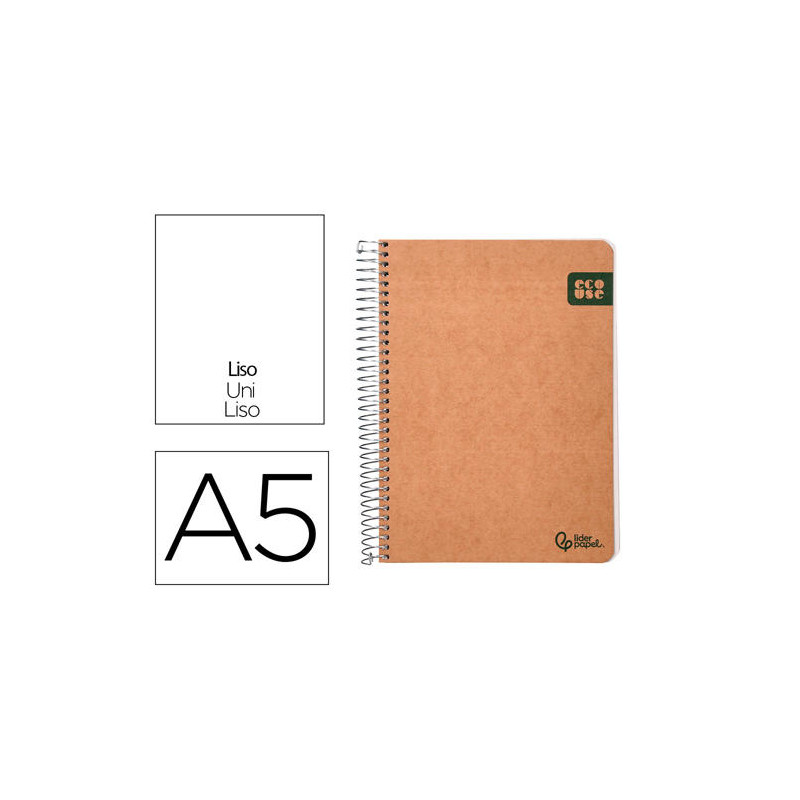 CUADERNO ESPIRAL LIDERPAPEL DIN A5 TAPA CARTULINA KRAFT CONTRACOLADA 120H PAPEL 100% RECICLADO 80 GR