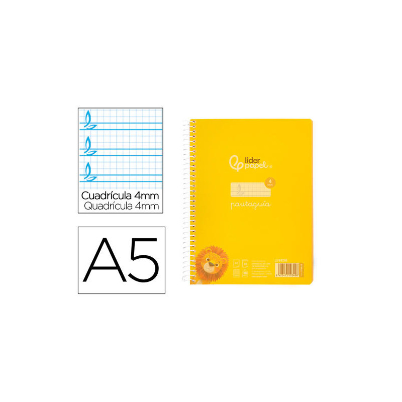 CUADERNO ESPIRAL LIDERPAPEL DIN A5 PAUTAGUIA TAPA PLASTICO 80H 90GR CUADRO PAUTADO 4MM CON MARGEN CO