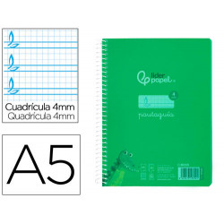 CUADERNO ESPIRAL LIDERPAPEL DIN A5 PAUTAGUIA TAPA PLASTICO 80H 90GR CUADRO PAUTADO 4MM CON MARGEN CO