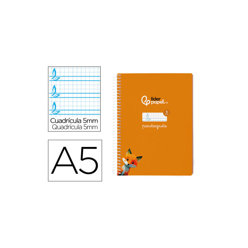 CUADERNO ESPIRAL LIDERPAPEL DIN A5 PAUTAGUIA TAPA BLANDA 40 H 75 GR CUADRO PAUTADO 5MM COLOR NARANJA