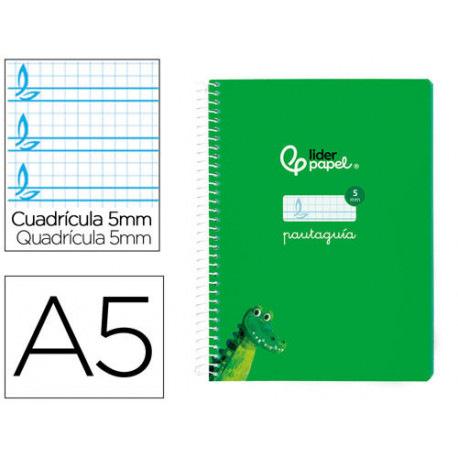 CUADERNO ESPIRAL LIDERPAPEL DIN A5 PAUTAGUIA TAPA BLANDA 40 H 75 GR CUADRO PAUTADO 5MM COLOR VERDE