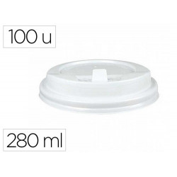 TAPA PARA VASO BUNZL 280 ML POLIESTIRENO CON ORIFICIO PAQUETE DE 100 UNIDADES