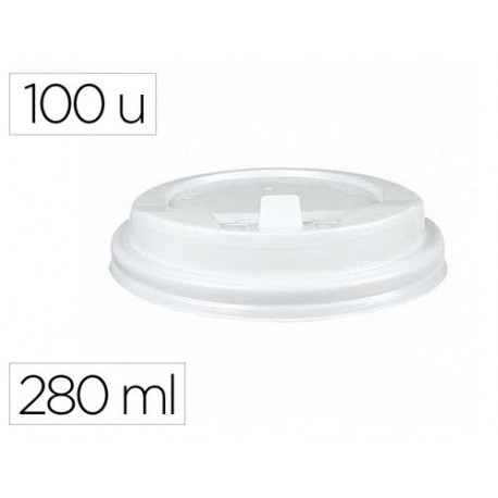 TAPA PARA VASO BUNZL 280 ML POLIESTIRENO CON ORIFICIO PAQUETE DE 100 UNIDADES