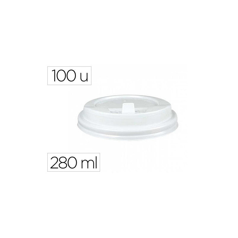 TAPA PARA VASO BUNZL 280 ML POLIESTIRENO CON ORIFICIO PAQUETE DE 100 UNIDADES