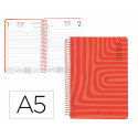 AGENDA ESPIRAL LIDERPAPEL YRO SYROS A5 2025 DÍA PÁGINA COLOR ROJO PAPEL 60 GR