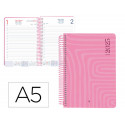 AGENDA ESPIRAL LIDERPAPEL SYROS A5 2025 DIA PAGINA COLOR ROSA PAPEL 60 GR