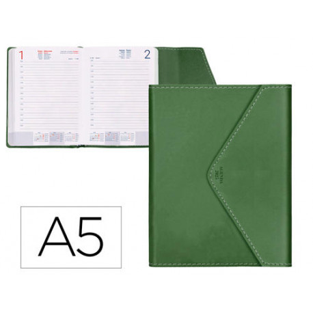 AGENDA ENCUADERNADA LIDERPAPEL PSARA A5 2025 DIA PAGINA COLOR VERDE PAPEL 70 GR