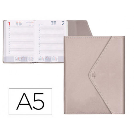 AGENDA ENCUADERNADA LIDERPAPEL PSARA A5 2025 DIA PAGINA COLOR GRIS PIEDRA PAPEL 70 GR