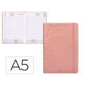 AGENDA ENCUADERNADA LIDERPAPEL EFIRA A5 2025 DIA PAGINA COLOR ROSA PAPEL 70 GR