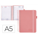 AGENDA ENCUADERNADA LIDERPAPEL NEON A5 2025 DIA PAGINA COLOR ROSA PAPEL 70 GR