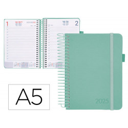 AGENDA ENCUADERNADA LIDERPAPEL NEON A5 2025 DIA PAGINA COLOR VERDE PAPEL 70 GR