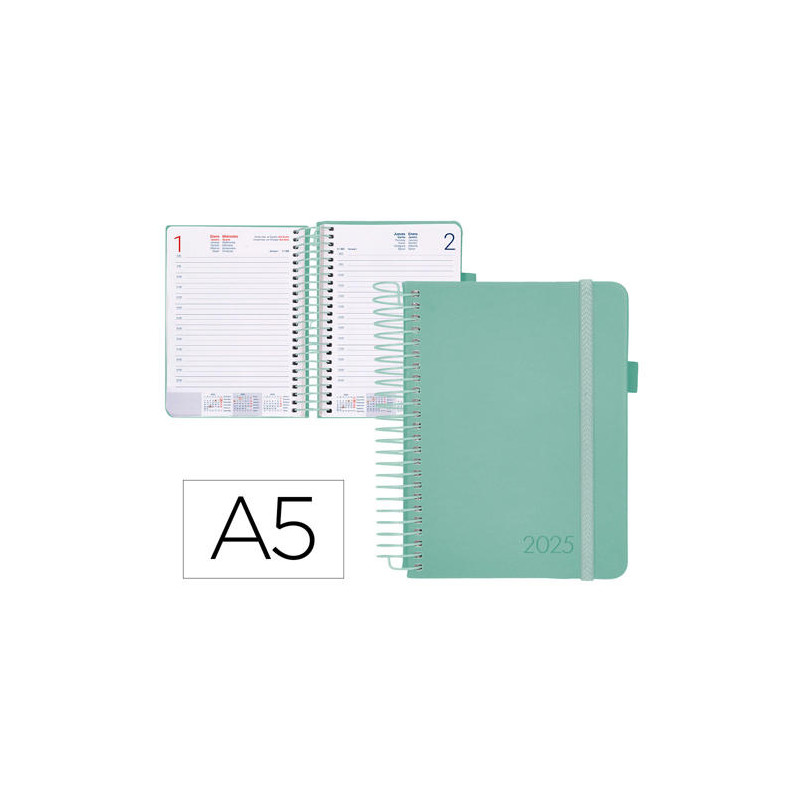 AGENDA ENCUADERNADA LIDERPAPEL NEON A5 2025 DIA PAGINA COLOR VERDE PAPEL 70 GR