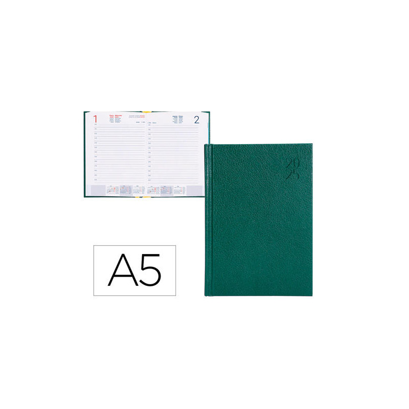 AGENDA ENCUADERNADA LIDERPAPEL CORFU A5 2025 DIA PAGINA COLOR VERDE PAPEL 60 GR