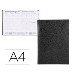 AGENDA ENCUADERNADA LIDERPAPEL CORFU A4 2025 SEMANA VISTA NEGRO PAPEL 60 GR