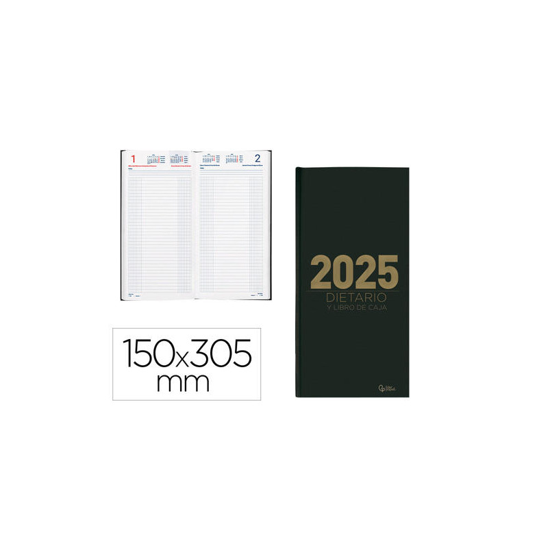 DIETARIO LIDERPAPEL 2025 DOS TERCIOS 15X30,5 CM COLOR NEGRO PAPEL 70 GR