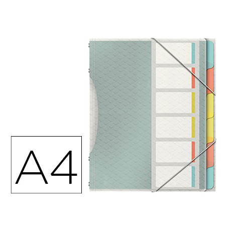 CARPETA ESSELTE CLASIFICADORA COLOUR ICE POLIPROPILENO DIN A4 COLOR TRANSPARENTE 6 SEPARADORES COLOR